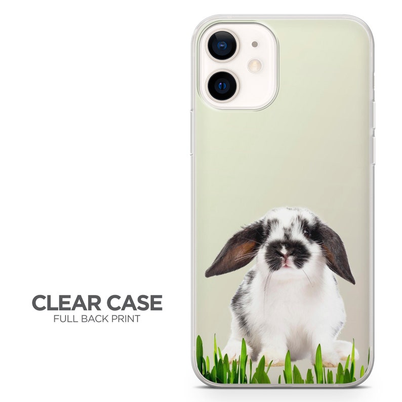 Light with Black & White Bunny:
Light pastel phone case with a black and white bunny and soft green grass at the bottom. Matte soft TPU design for iPhone and Samsung models. Add your name or favorite color for a custom touch. A cute gift idea for animal lovers.