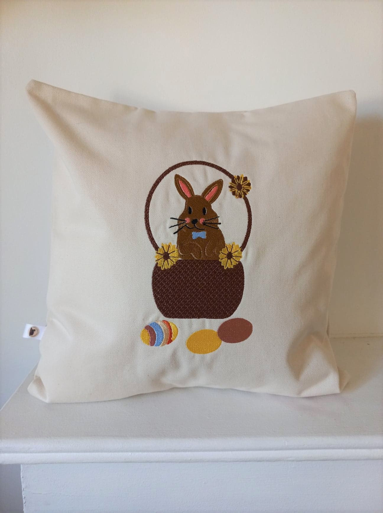 Housse de Coussin Broderie Lapin Pâques