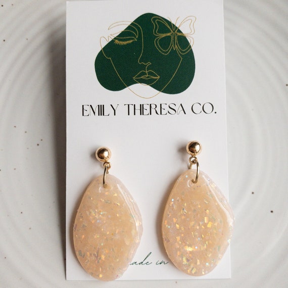 Glitter Statement Polymer Clay Earrings Opal Inspired Dangles