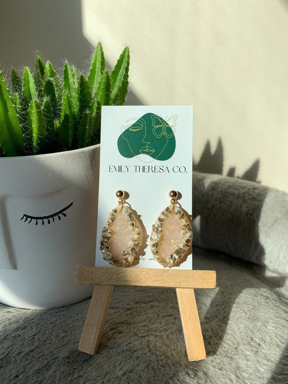 Druzy Inspired Polymer Clay Earrings, Sparkly Wedding Day Dangles