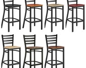 Ladder Back Black Metal Barstool Chair With Solid Wood Seat - Commercial Quality Metal Barstool