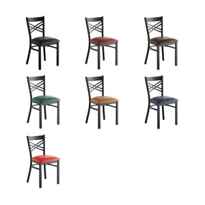 NEW RESTAURANT METAL CHAIRS Cross Back VINYL PADDED SEAT They Last Forever 