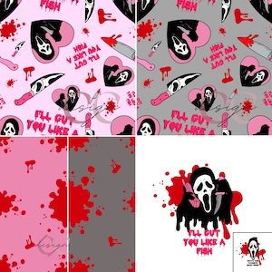 BUNDLE//Horror/Halloween Seamless File//Scream//Pink and Gray