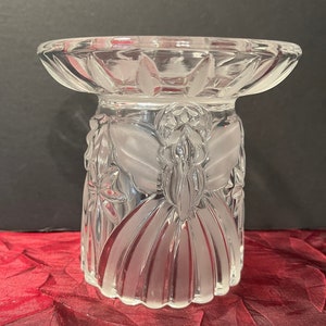 Vintage Gorham Holiday Traditions Angel Glass Pillar Candle Holder Reversible