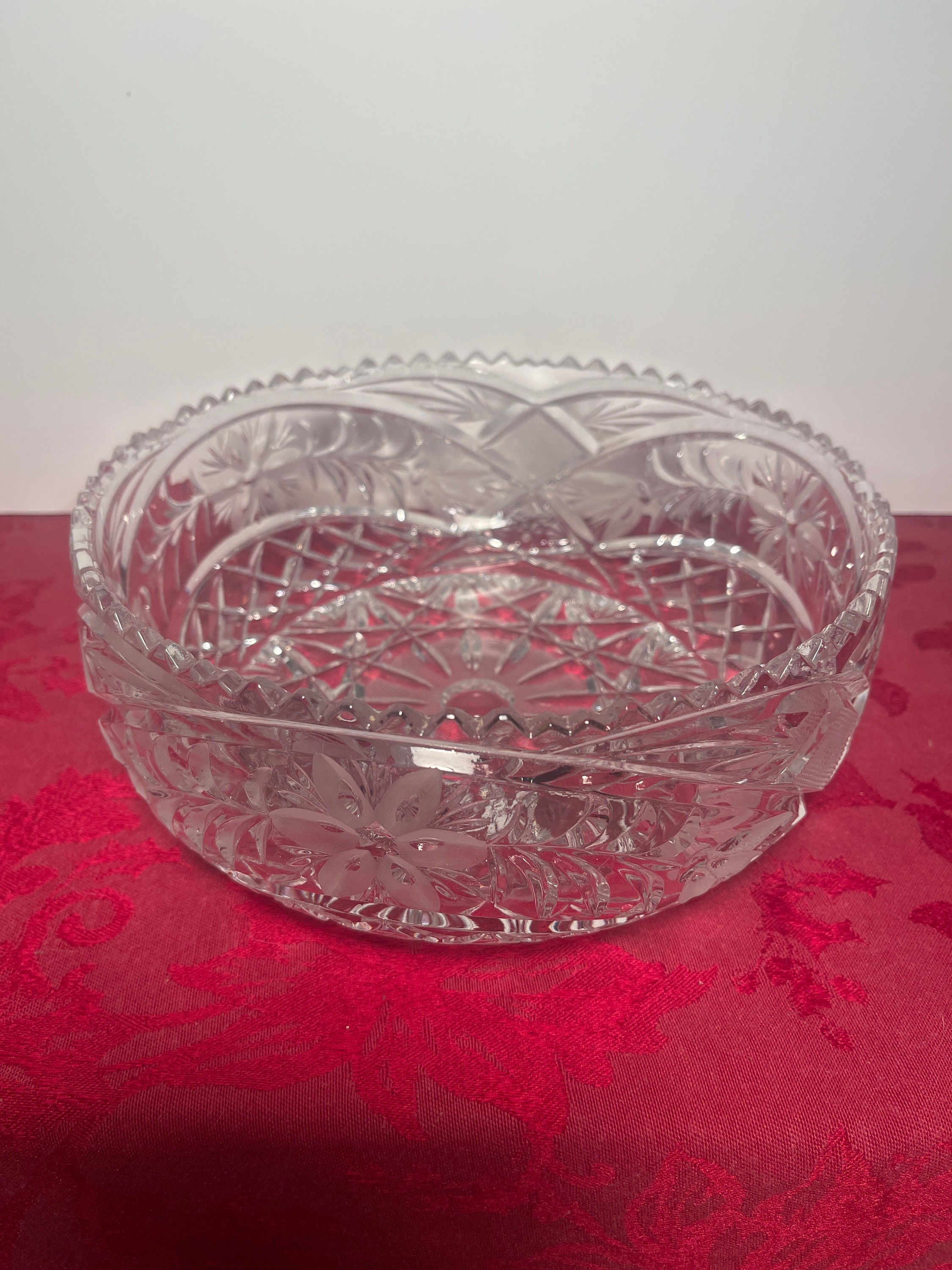 ヴィンテージ ボヘミアン チェコ ガラス サービング ボウル エッチング