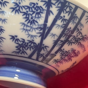 Blue and White Japanese Bamboo Rice or Soup Bowls Set of 10 Porcelain