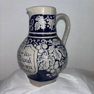 Vintage Gerzit Cobalt Blue Stoneware Wine Jug Made in West Germany 1950s
