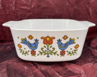 Vintage Corning Ware Country Festival Vögel 1.5qt Auflaufform A-1 1 / 2-B ohne Deckel EUC