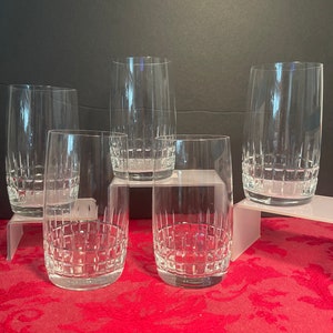 Vintage Bavarian Crystal Highball Glasses Geometric Square Pattern Set of 5