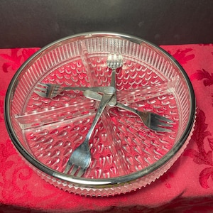 Vintage Lead Crystal Divided Relish Dish Silver Plated Rim with 4 Forks England