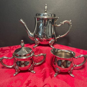 Vintage International Silver Tea Set Silver Plated Teapot Creamer Sugar Bowl