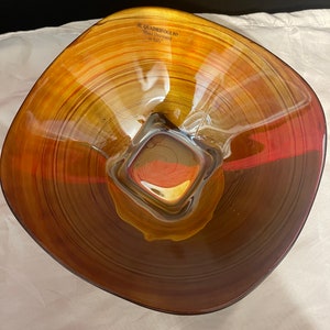 IL Quadrifoglio Amber Swirl Glass Bowl Vintage 1980's Made in Italy