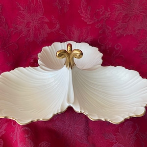 Mikasa 3 Section Nut and Candy Dish Designed By Larry Laslo 24k Gold Trim 1980&#39;s Cream Color Made in Japan