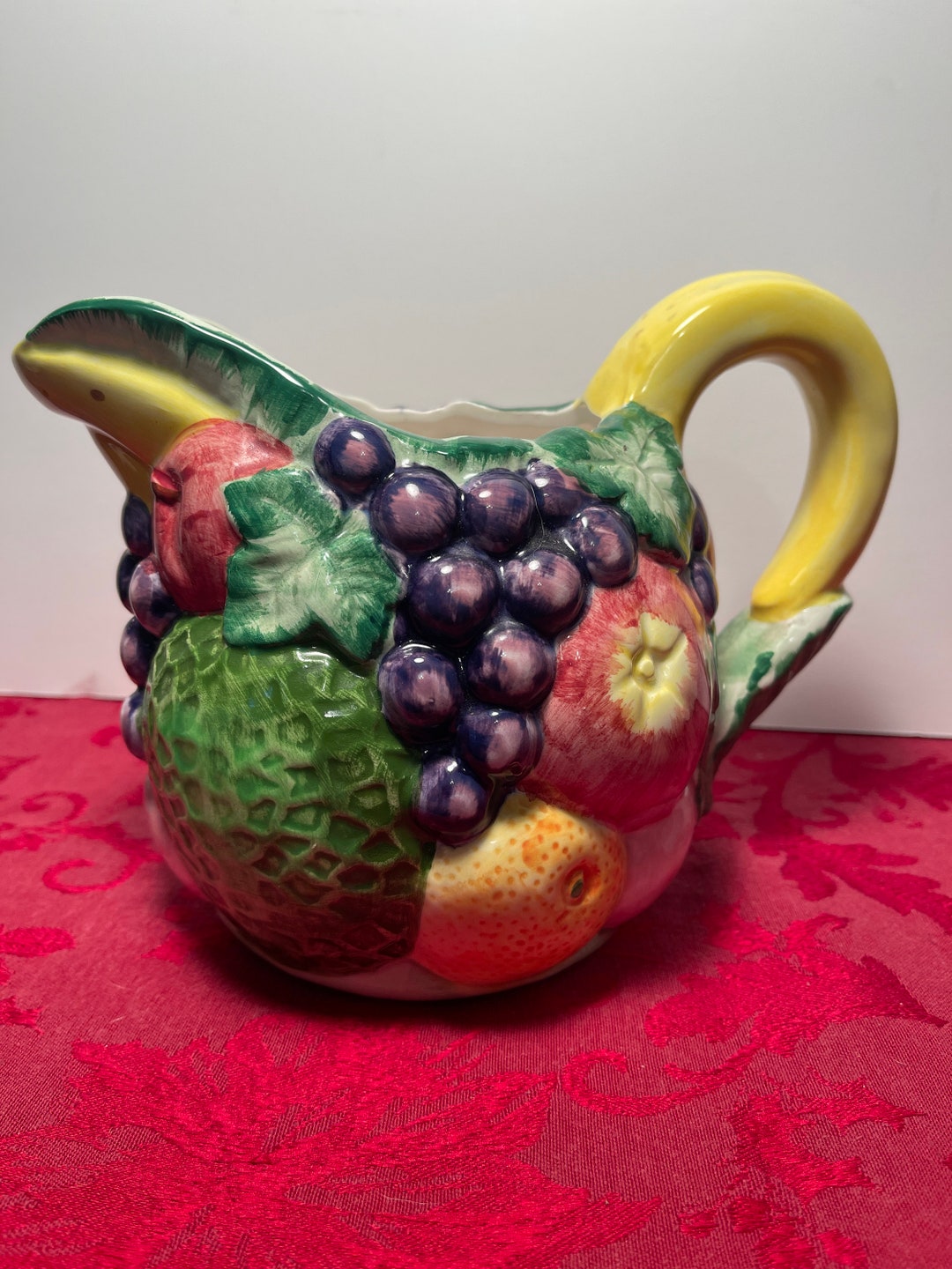 Vintage Takahashi San Francisco Assorted Fruit Pitcher Jug Hand Painted ...