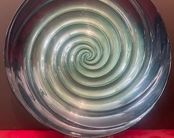 Cuenco de centro de mesa con diseño de conchas marinas en color turquesa y azul cobalto de vidrio vintage