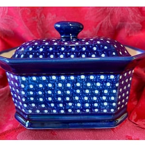 Maria Ciszewska Handmade Cake Box Blue White Hand Painted Unikat 6 Poland
