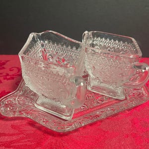 Indiana Glass TIARA diamantvorm roomsuiker set met sandwichglas onderplaat