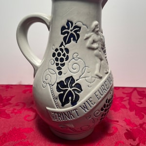 Vtg German Stoneware Salt Glazed Jug Trinkt Wie Eure Vater Aus Stein Den Wein