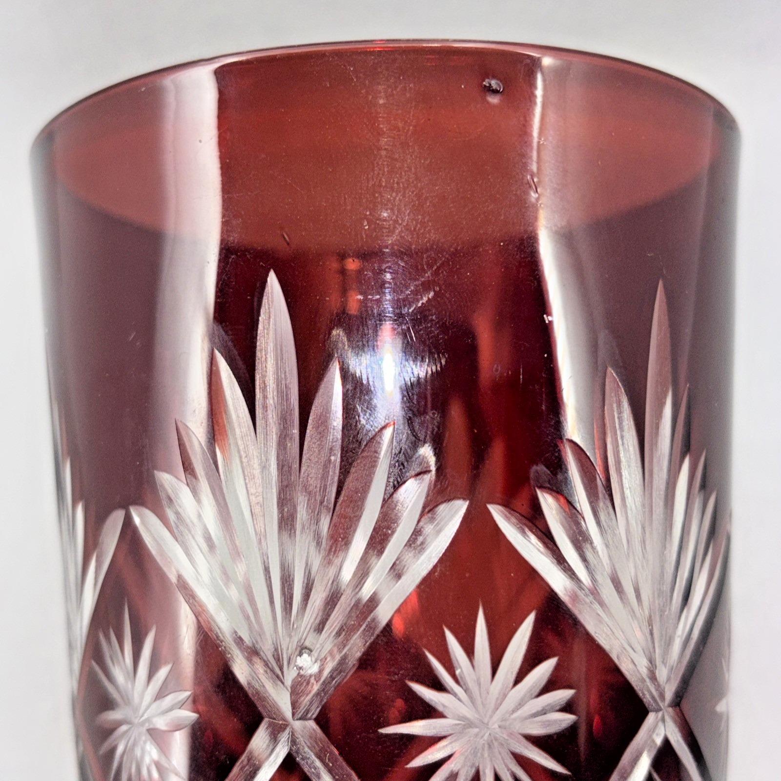 Vintage Bohemia Lead Crystal Ruby Red Cut to Clear Highball Glass