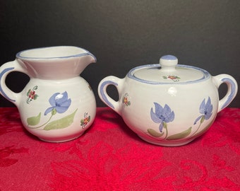 Vintage Des. B. Hyman Hand Painted Floral Creamer and Sugar Bowl Set Made in Peru