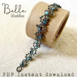 Belle Bracelet / choker tatting with beads pattern PDF instant download with video and written instructions Frivolite lace tutorial