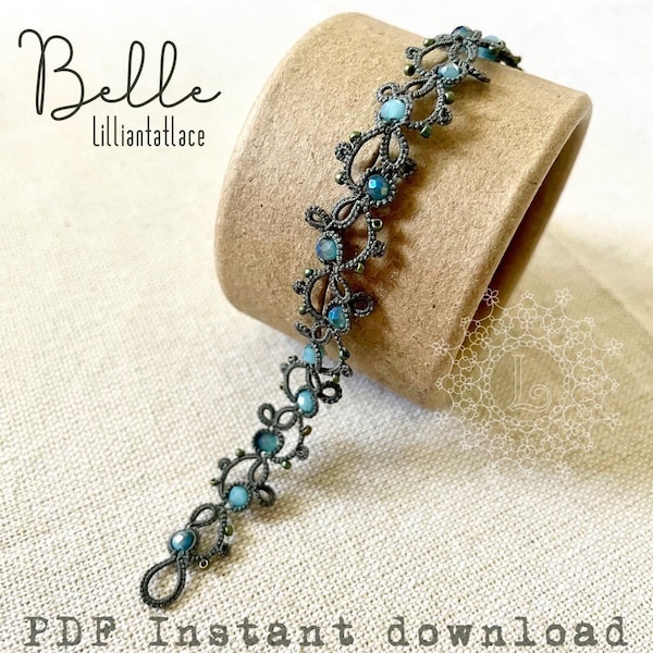 Belle Bracelet / choker tatting with beads pattern PDF instant download with video and written instructions Frivolite lace tutorial