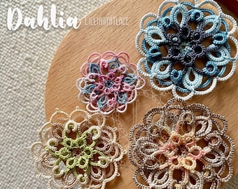 Tatting Pattern Dahlia Brooch motif with layered effect tutorial with video and diagram PDF instant download