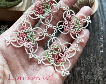 Windlicht v.1 Tatting Muster Quadrat Motiv Spitzendeckchen PDF Anfänger Level Schmuck Idee einfaches Projekt Kreativität DIY