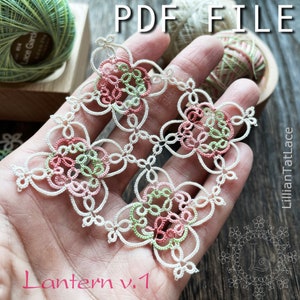 Lantern v.1 Tatting pattern square motif Tatted lace doily PDF Beginner level jewellery idea easy project creativity DIY