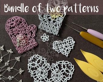 Bundle of two Cozy patterns Mittens & Hearts Tatting PDF Instant download