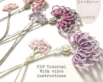 Gerbera Bookmark Tatting tutorial with diagram and written instructions plus video