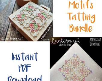 Motif BUNDLE  Lantern V.1 & V.2 Square doily tatting frivolite pattern Instant PDF download