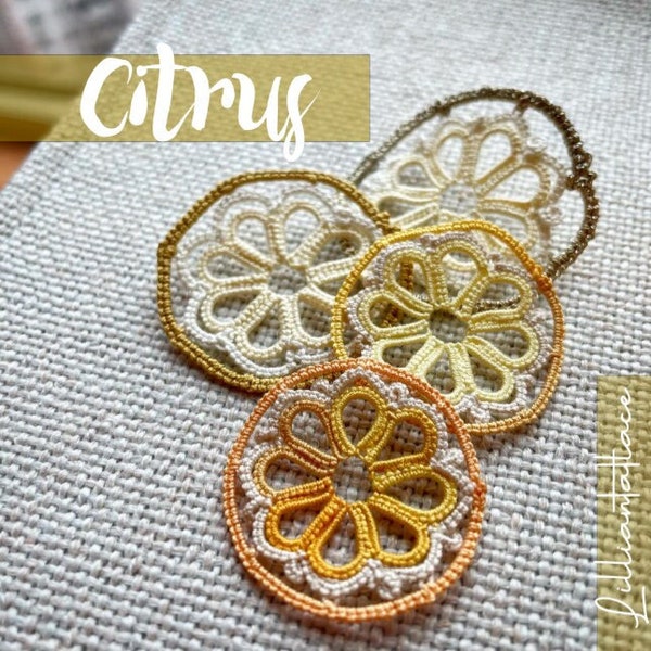 Tatting Citrus Lemon slices motif fun project for earrings or pendants frivolite lace pattern PDF instant download