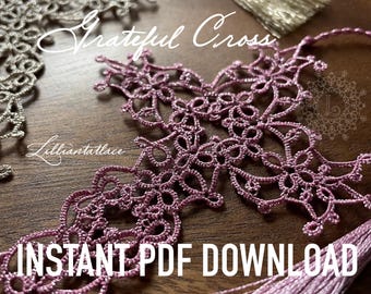 Grateful Cross Bookmark Tatting tutorial with diagram and written instructions