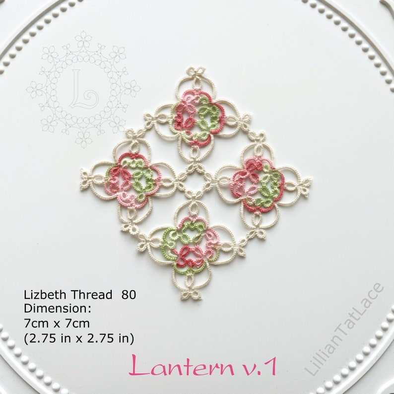 Lantern v.1 Tatting pattern square motif Tatted lace doily PDF Beginner level jewellery idea easy project creativity DIY image 5
