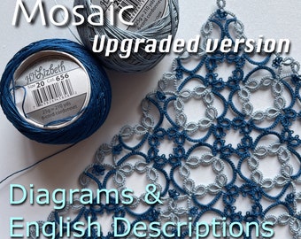 Magic Square  Mosaic tatting PDF  (diagrams & written instructions) frivolite lace doily  shuttles tatted decor gift