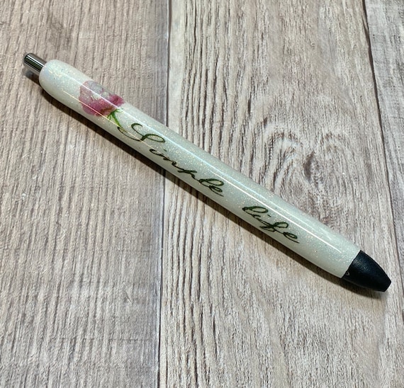 Simple Life White Glitter Gel Pen Refillable Can Be Personalized Flower Gelpen Etsy