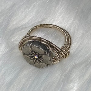 Pewter Daisy bead ring wire wrapped ring sterling silver wire ring handcrafted ring size 10 handmade jewelry