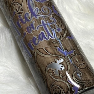 HALLOWEEN ghosts bats Distressed Woodgrain 30 oz skinny Tumbler, glitter tumbler  RTS personalize it epoxy tumbler coffee cup mug