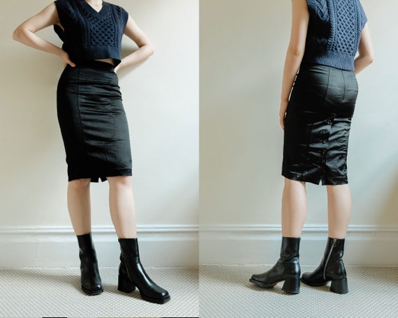 Yk2 Bebe Satin High Waisted Black Sleek Pencil Skirt US Size 2 Etsy Canada