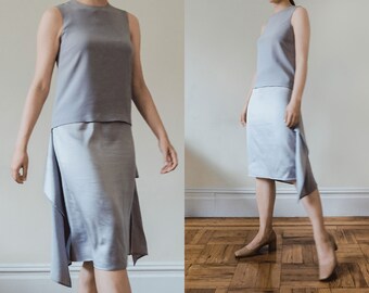 dkny silver gray sleeveless layered dress