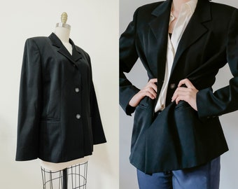 vintage 90s long black wool blazer jacket US size L