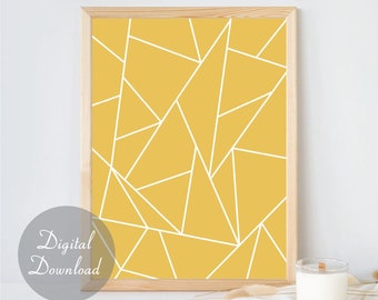 Yellow Geometric Print | Wall Art | Digital Download | Bright Mosaic Poster | Home Decor