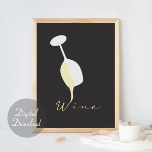 Pouring White Wine Print | Wine Glass | Wall Art | Digital Download | Minimalist Poster | Home Decor