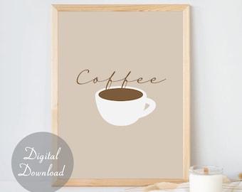 Koffiekopje afdrukken | Kunst aan de muur | Digitale download | Neutraal ontwerp | Minimalistische poster | Huisdecoratie