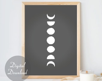 Moon Phases Print | Wall Art | Digital Download | Minimalist Design | Home Decor