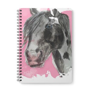 Schönes geschecktes Pony Notizbuch, A5 - Spiralblock, Kohlezeichnung, Geschenk für Pferdeliebhaber, Notizblock