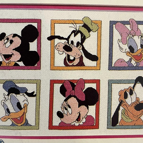 Mickey Mouse Color Blocks counted cross stitch pattern pdf baby nursery Daisy Donald Duck Goofy friends instant download color chart DMC