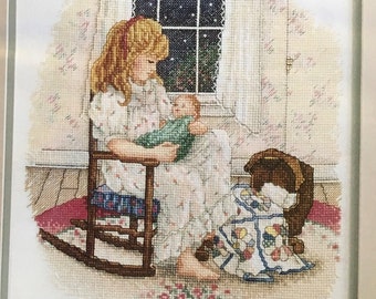 Just Like Mommy counted cross stitch pattern Paula Vaughan A Mother's Love PDF color chart instant download DMC Anchor