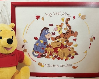 Winnie the Pooh cross stitch pattern pdf baby nursery Eeyore Tigger friends instant download color chart DMC leave fall autumn smiles